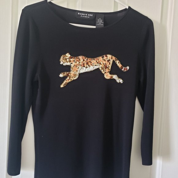 Robbie Bee black CHEETAH top sequined MEDIUM NICE! - Picture 1 of 6
